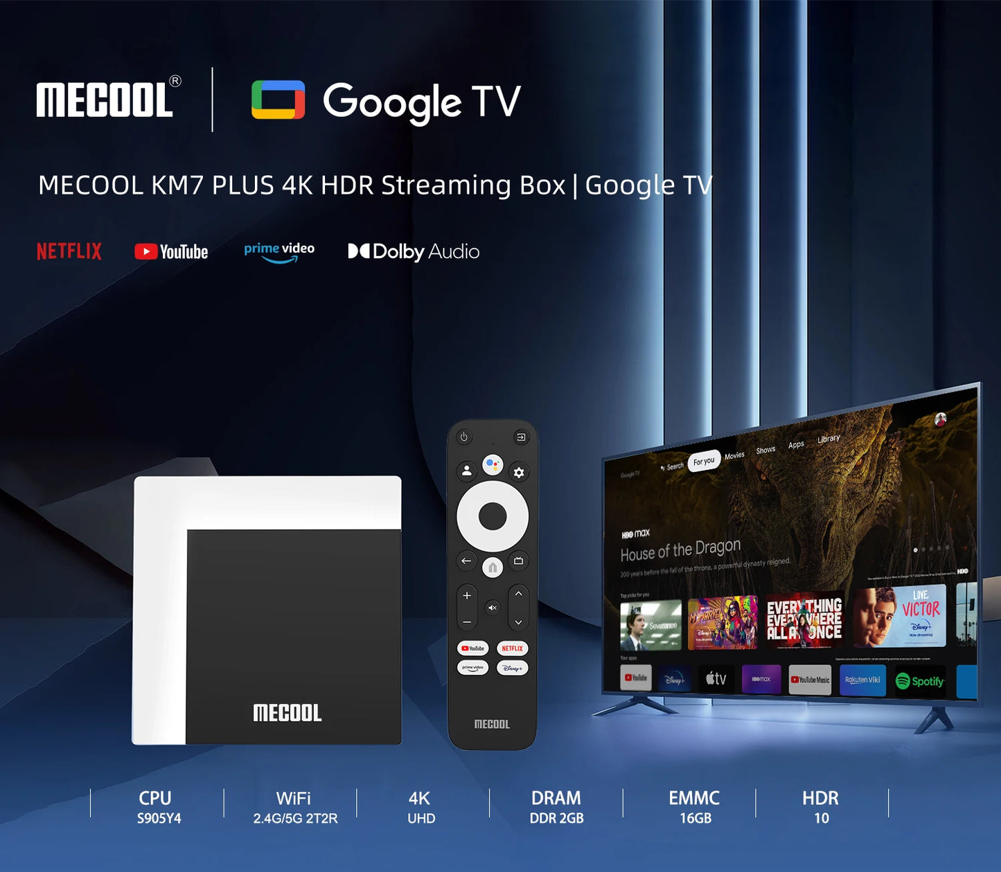 MECOOL Original KM7 PLUS Netflix TV Box 2GB16GB Android Smart TV 11 Google Certified 4K Amlogic tvbox ip tv WIFI Hebrew Arabic