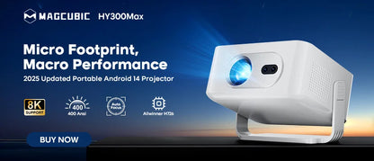 Magcubic 8K HY300 Pro + Projector Built in 5W Speaker 1280*720P Android 14 8000 Lumens Wifi6 BT5.4 Outdoor Portable Projector