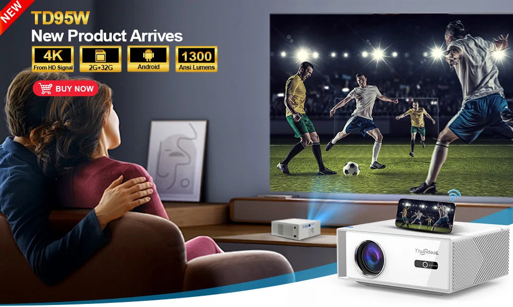 ThundeaL TD95W Android Projector Full HD 1080P WiFi 2K 4K Home Cinema Portable Smart TV Video Movie Meeting Led TD95 Projecter