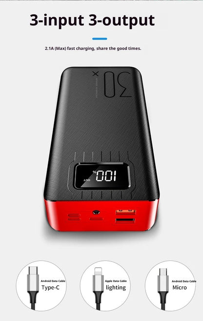 Power bank with a large capacity of 30000 mAh fast charging for mobile phones mobile power bank charging digital display