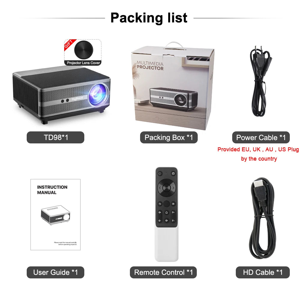 ThundeaL Full HD 1080P Projector TD98 WiFi LED 2K 4K Video Movie Beam TD98W Android Projector PK DLP Home Theater Cinema Beamer