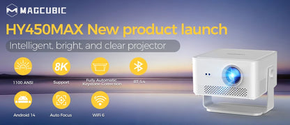 Magcubic Auto Focus Android14 4K Projector 900ANSI 8K Native 1080P HY350Max With Wifi6 BT5.4 16G Allwinner H726 Portable Outdoor