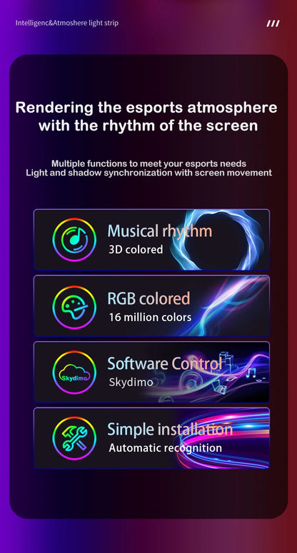 Smart LED Gaming Strip Light Computer Monitor Backlight Sync Strip Light RGB Light Bar Screen USB Gaming Bedroom Decor Lamp