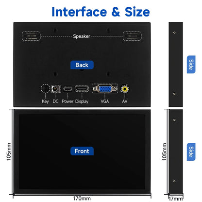 7 Inch Portable Display 1024x600 IPS Screen HDMI-compatible VGA AV Input Monitor for PC Laptop Camera TV Box RPI LCD